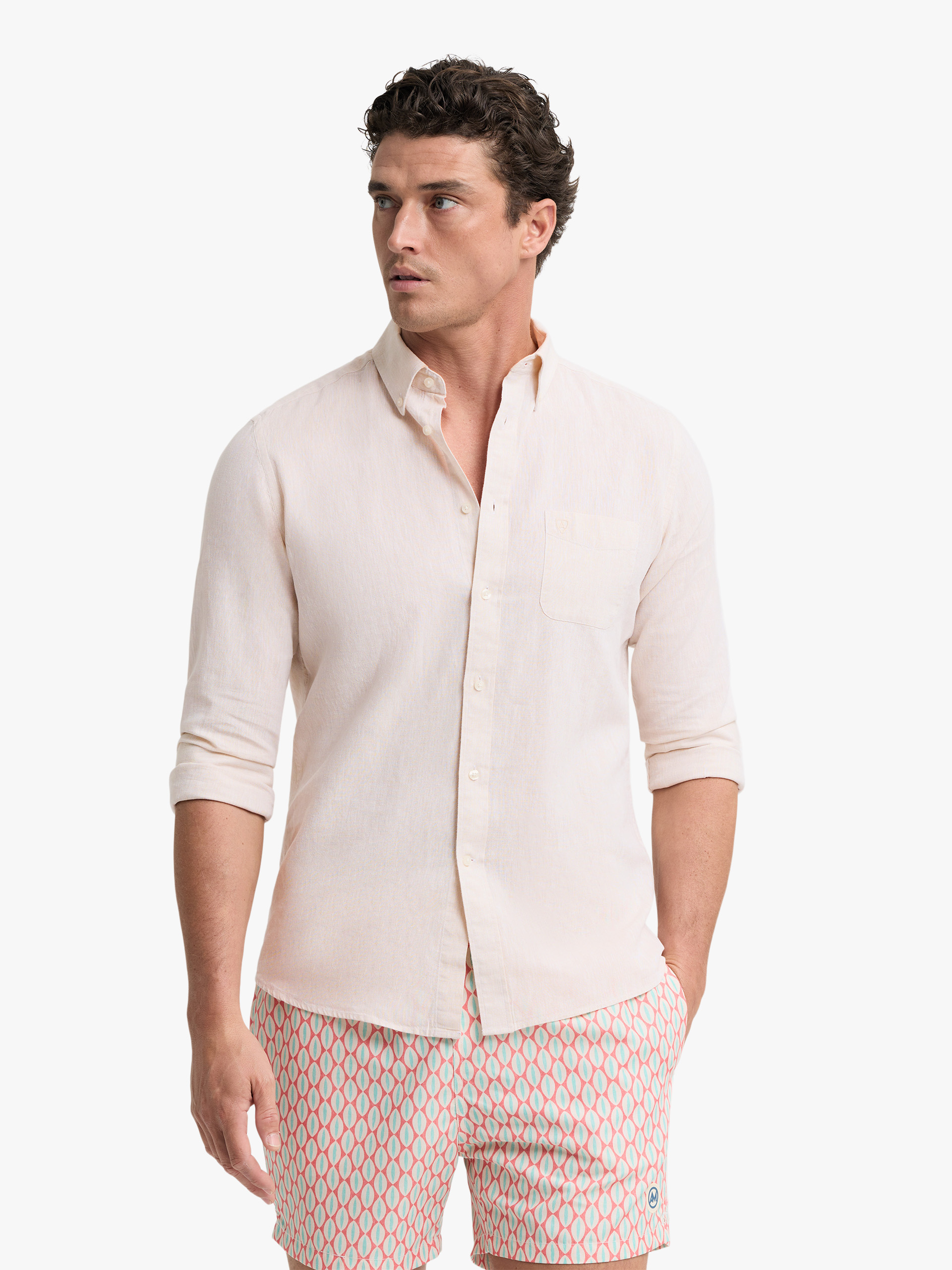 CAMISA LINO BOLSILLO BEIGE